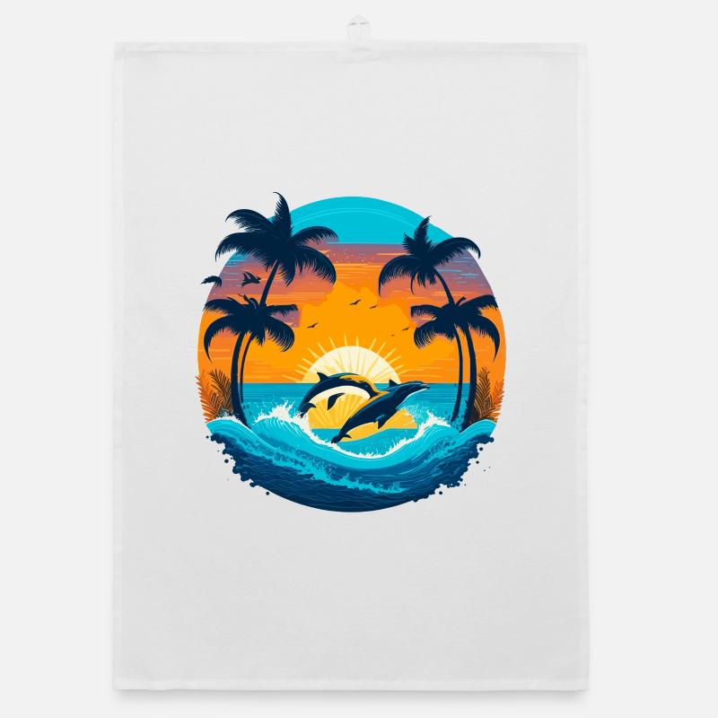 Coucher de soleil avec les dauphins Torchon bio