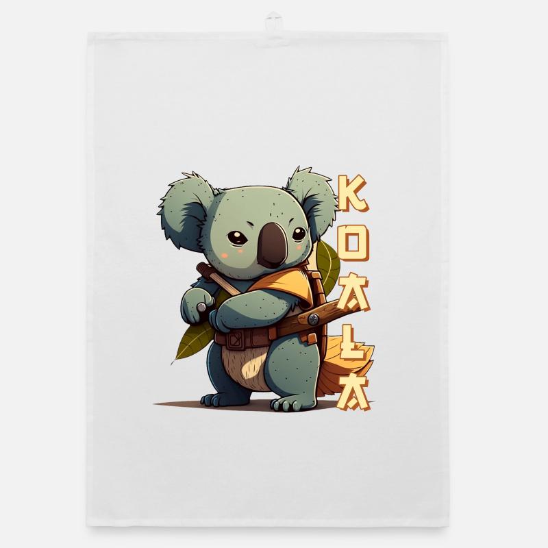 Samouraï Koala avec lettrage Torchon bio