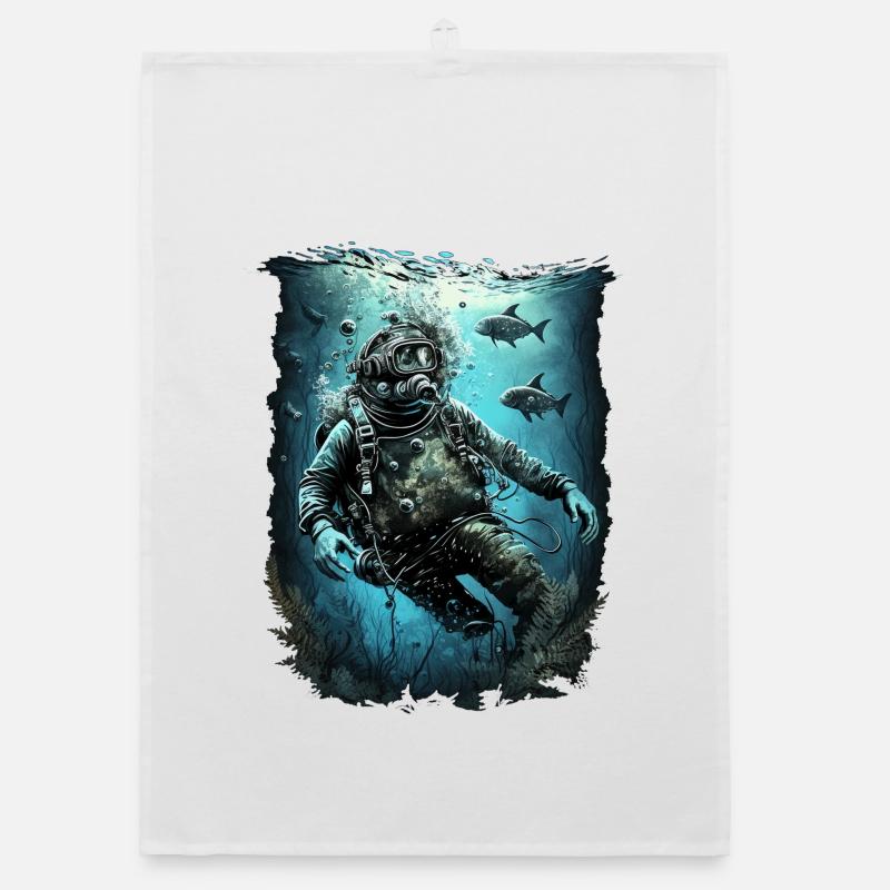 Divers with fish Organic dish towel