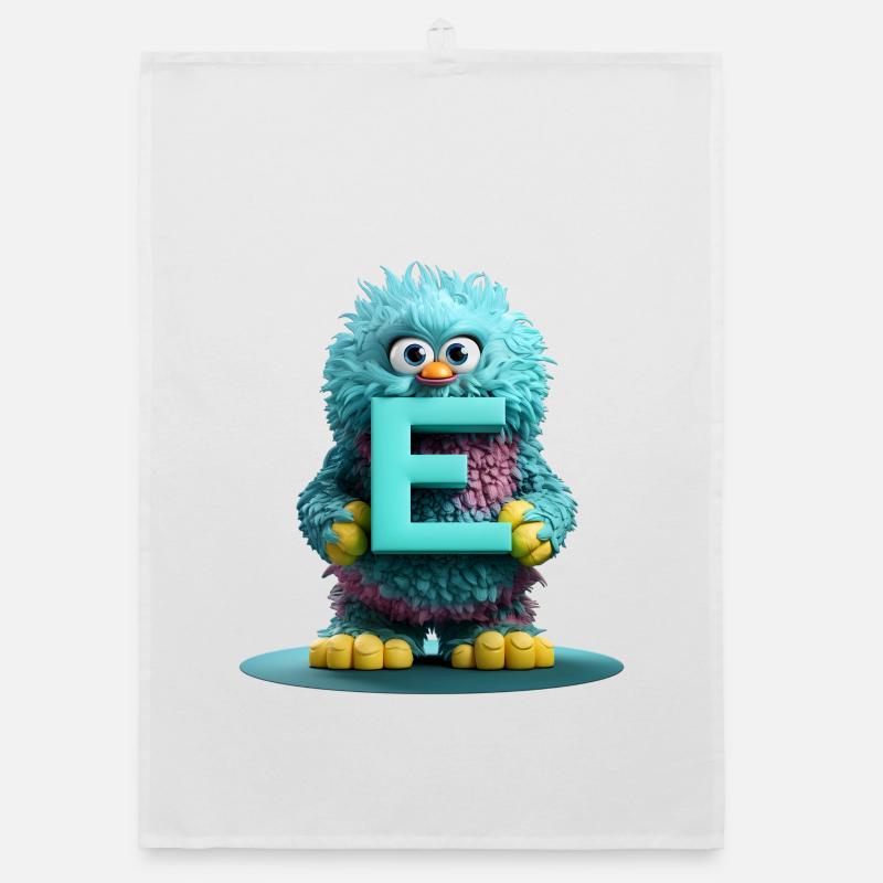 Flauschiges Monster mit dem Buchstaben E - Organic Geschirrtuch - Weiß