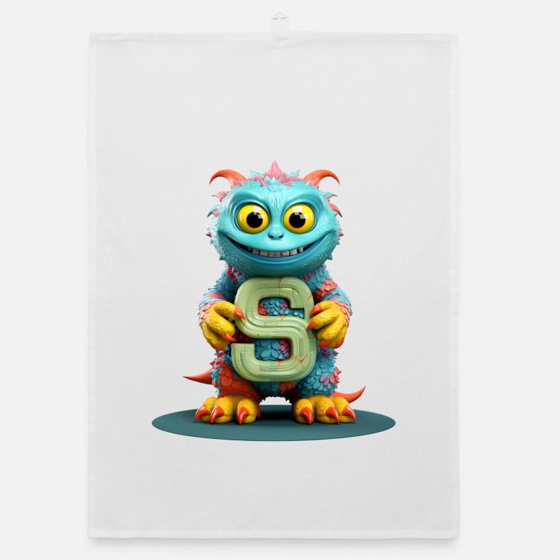 Buntes Monster mit Alphabet Buchstabe S - Organic Geschirrtuch - Weiß