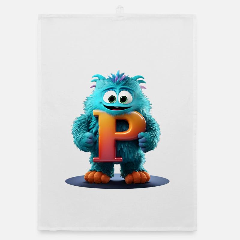 Monstre bleu avec P géant Torchon bio