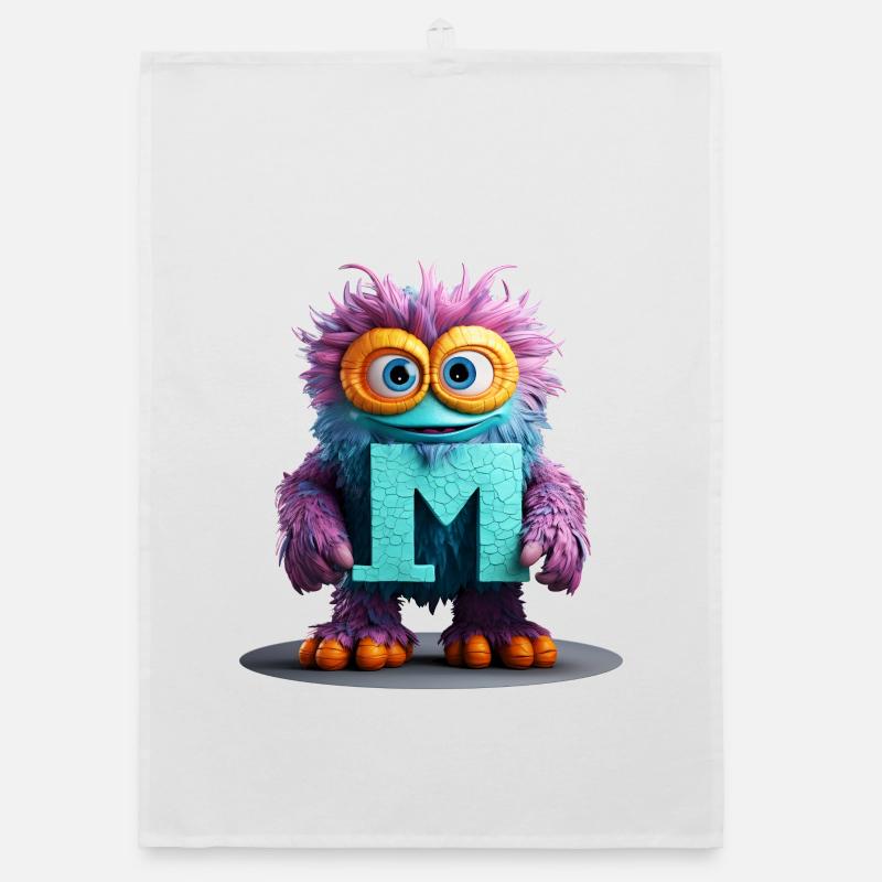 Monstre multicolore avec la lettre M Torchon bio