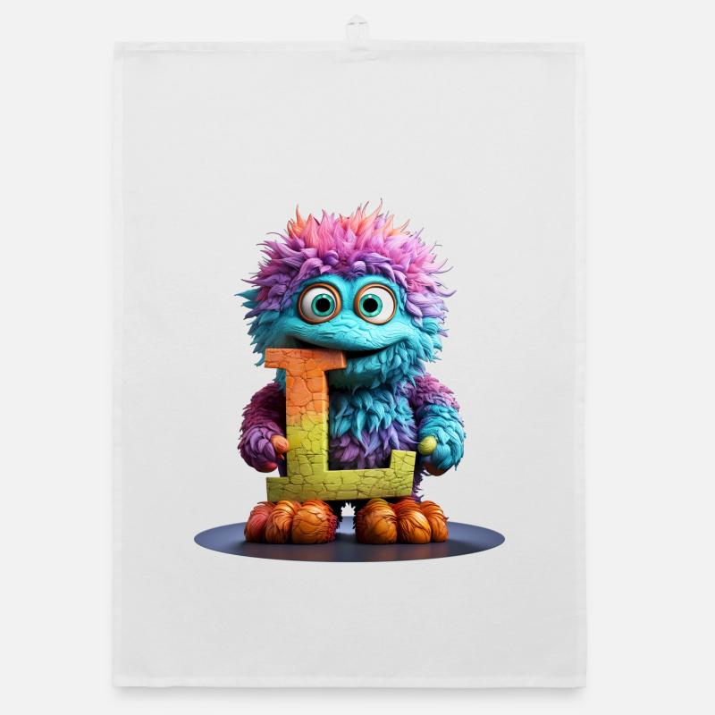 Regenbogenmonster mit Buchstabe L - Organic Geschirrtuch - Weiß