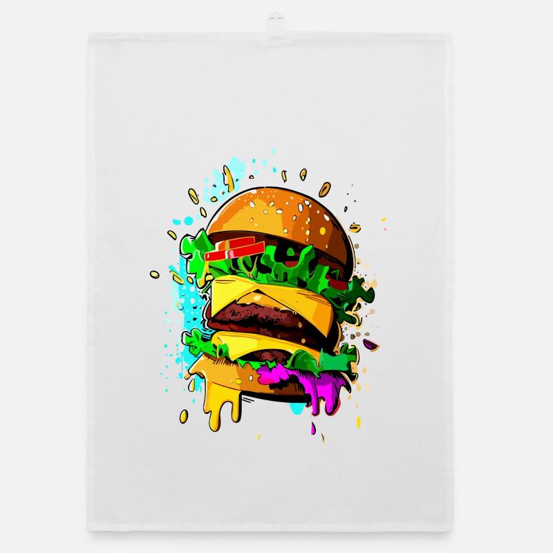 Graffiti Burger Farbenfroher Cheeseburger - Organic Geschirrtuch - Weiß