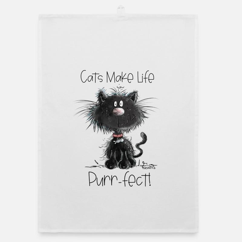 Droll black cat with cats saying Organic dish towel