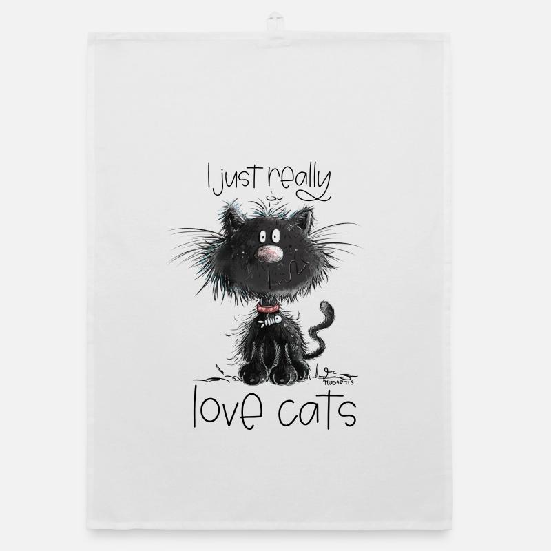 Droll black cat with cats saying Organic dish towel