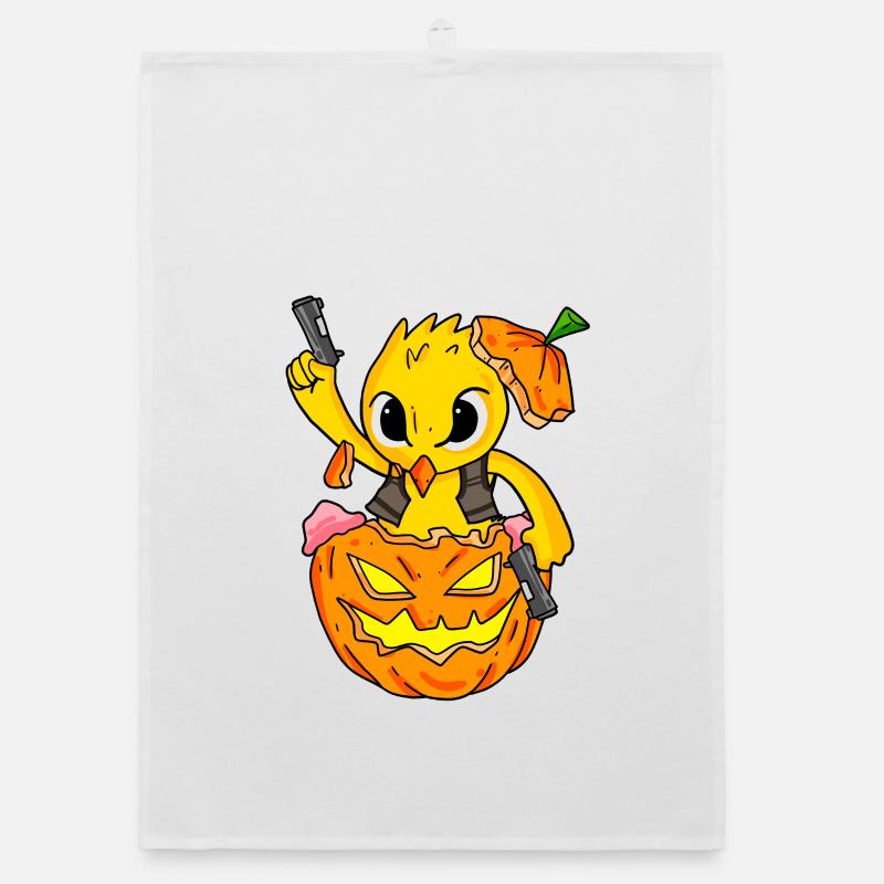 Halloween chick blows up pumpkin funny Organic dish towel
