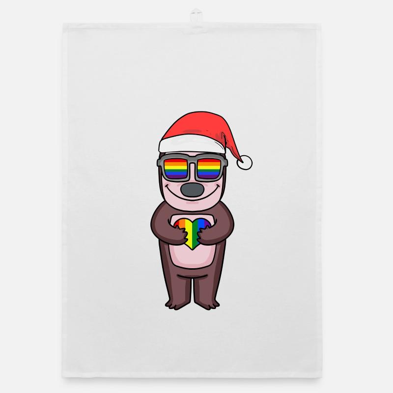 Faultier Weihnachtlich Regenbogen Farbenfroh Organic Geschirrtuch
