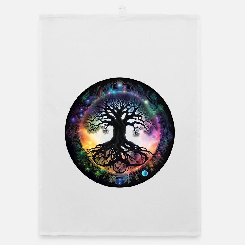 Root tree in rainbow circle Organic dish towel