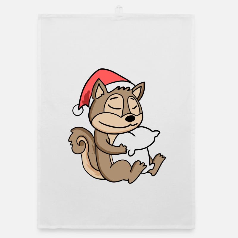 Squirrel Cute Tired Christmas Organic dish towel