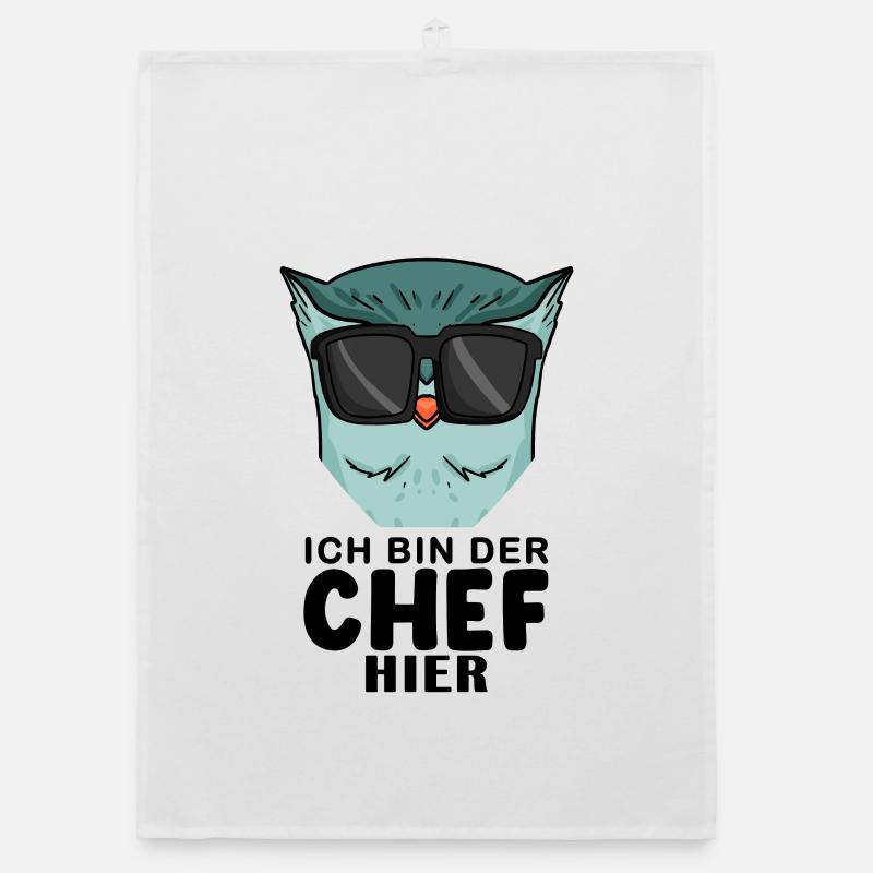 Chef Spruch mit Eule Motiv Organic Geschirrtuch