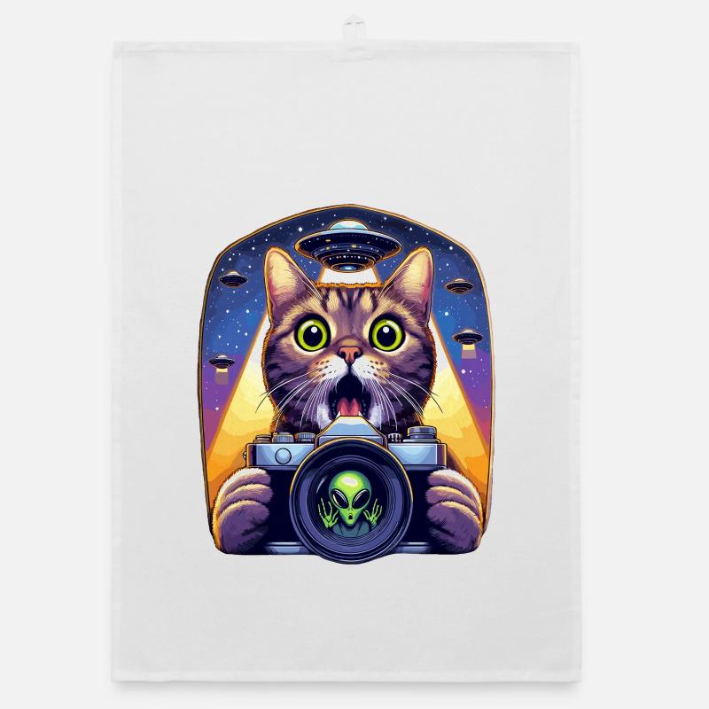 Drôle de chat effrayé avec OVNI Alien Attack 3D effet Torchon bio