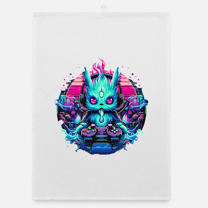 Synthwave Gamer Gaming Alien Torchon bio