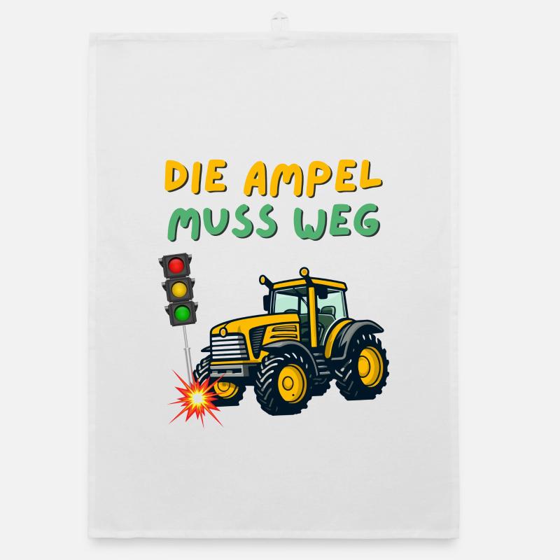 Die Ampel muss weg , Tractor rammt Ampel - Organic Geschirrtuch - Weiß