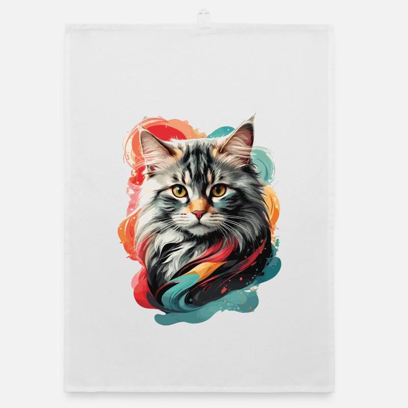 Artistic Cat Vibrant Colors Organic dish towel