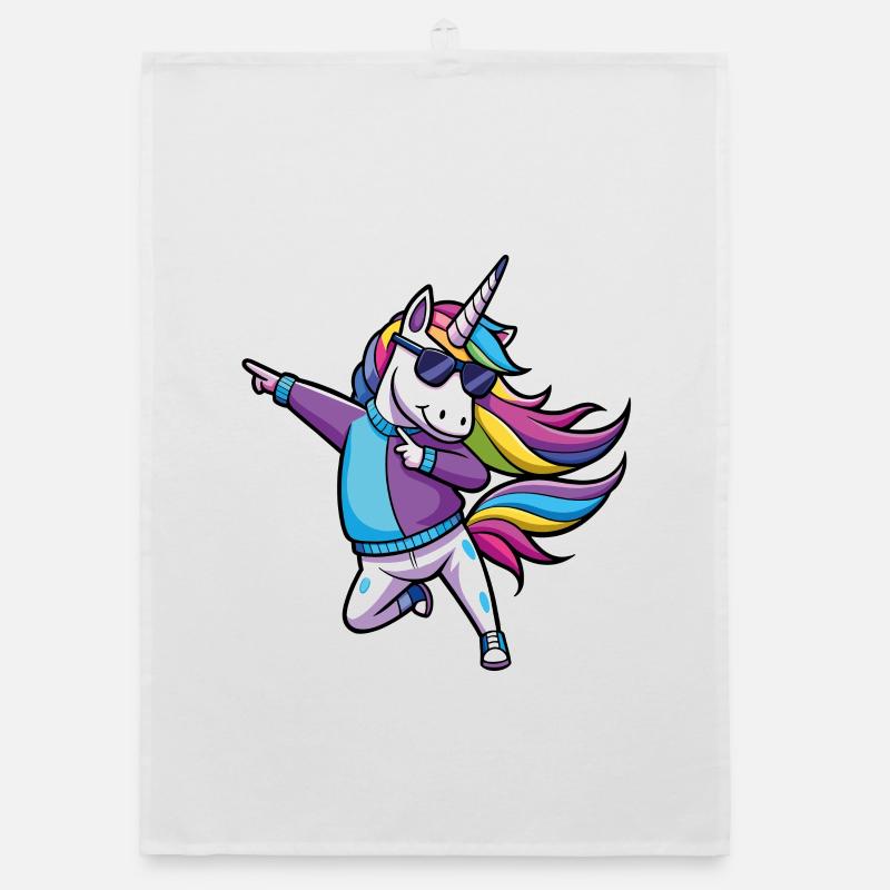 Rainbow Unicorn Dancer Illustration - Organic dish towel - white