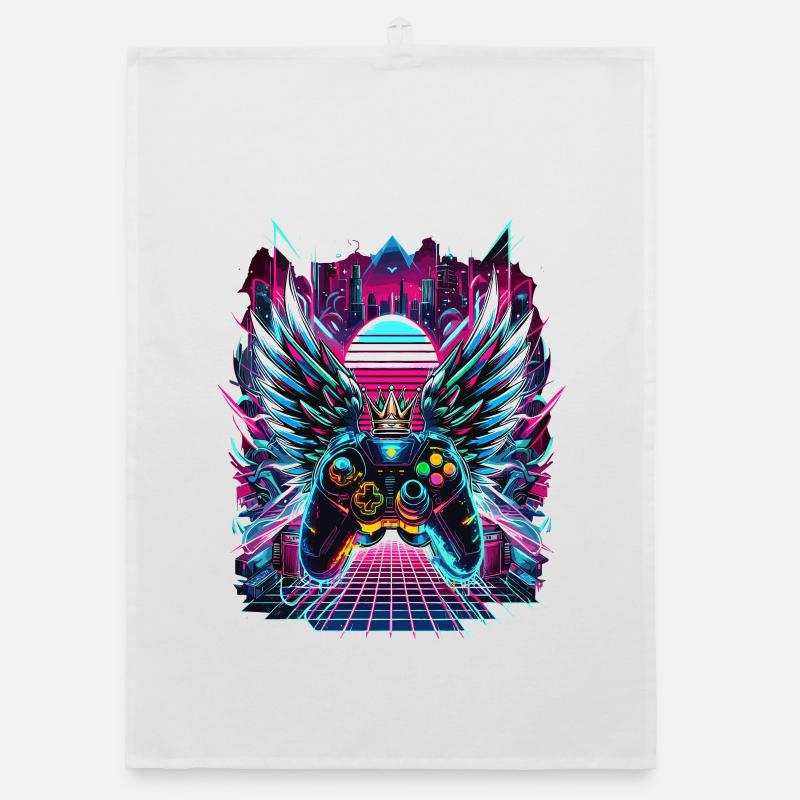 Synthwave Sunset Gamer Controller Organic Geschirrtuch