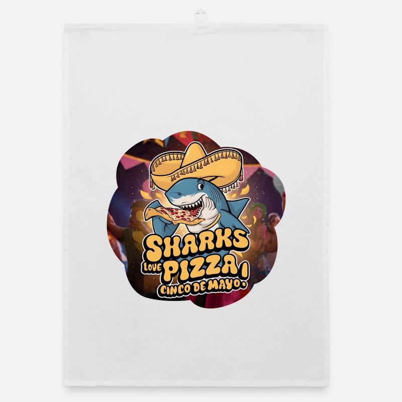 Friendly Shark with Mexican Theme Pizza Organic dish towel