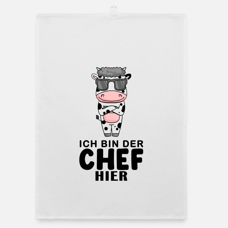 Chef Spruch Anführer Kuh Motiv - Organic Geschirrtuch - Weiß