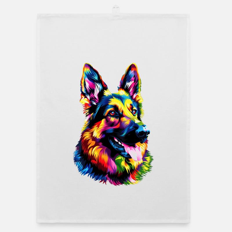 Schäferhund Bunte Farben Pop Art Hund Schäferhunde Organic Geschirrtuch