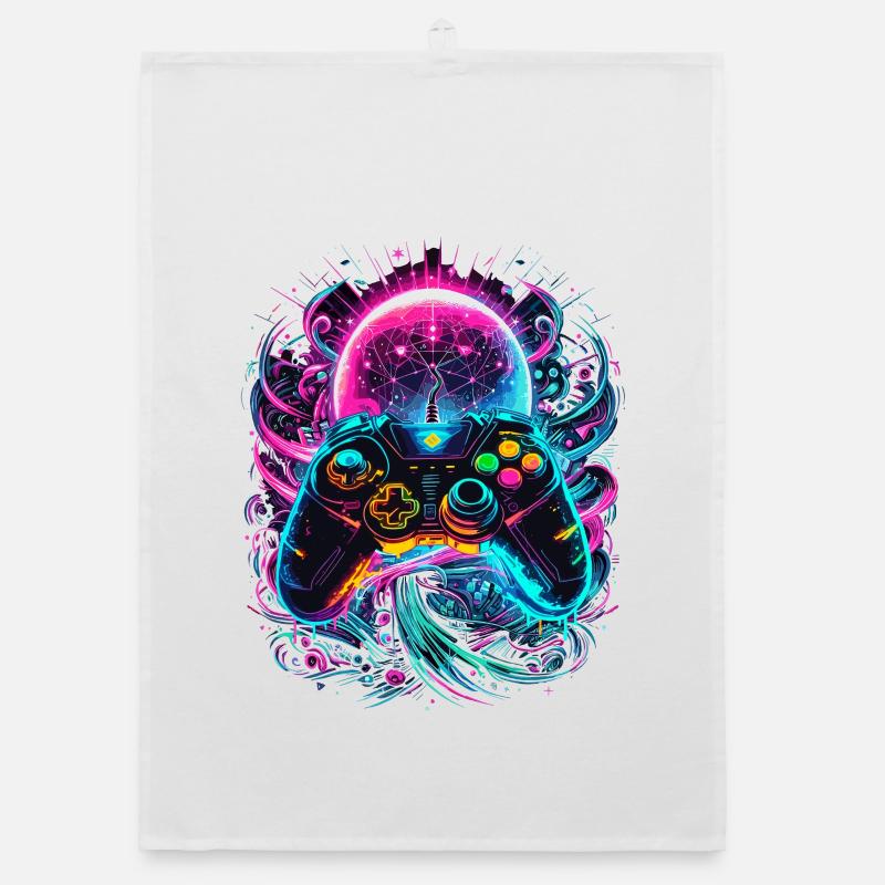 Synthwave Cyberpunk Gaming Controller Organic Geschirrtuch