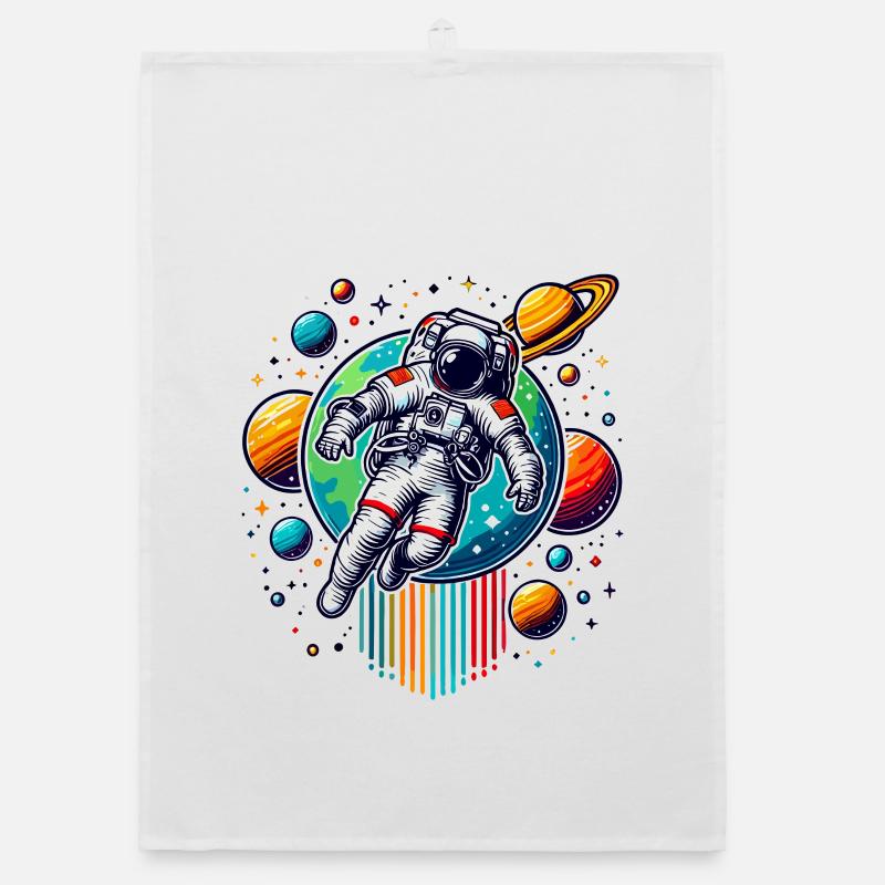 Retro Astronauts Space Planet Design Organic dish towel