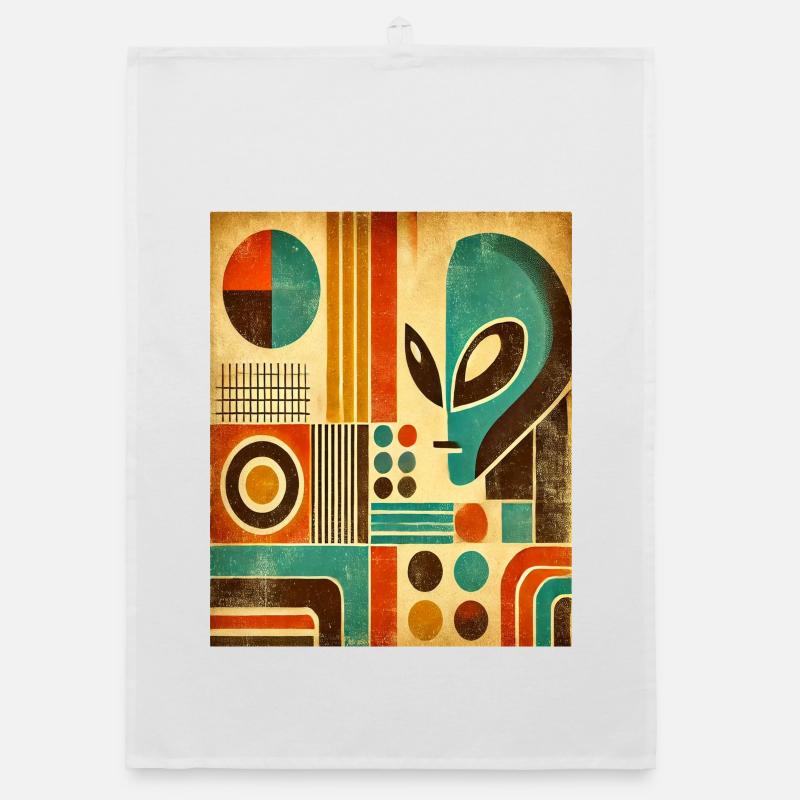 Retro abstraktes Bild mit Alien-Gesicht. - Organic Geschirrtuch - Weiß