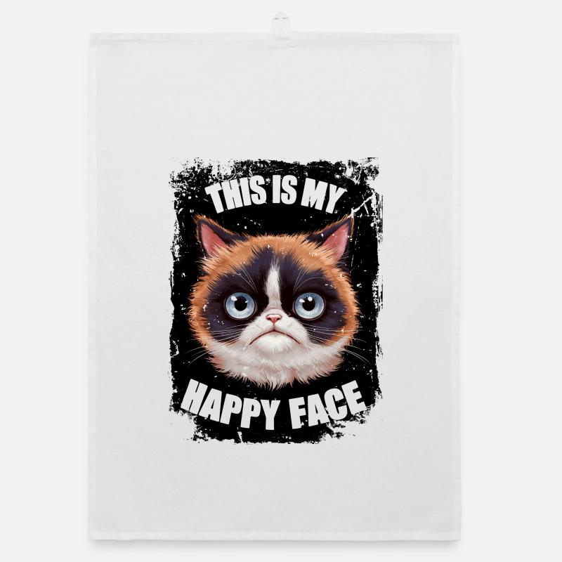 Funny Happy Face Kitten Kitty Cat Ironic Sarcasm. Organic dish towel