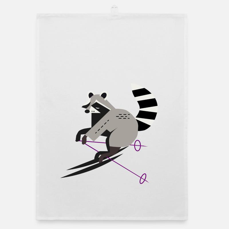 Cute Skier Raccoon–Fun and Dynamic Organic dish towel