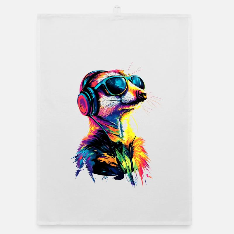 Erdmännchen Sonnenbrille Bunt Süßes Erdmännchen - Organic Geschirrtuch - Weiß