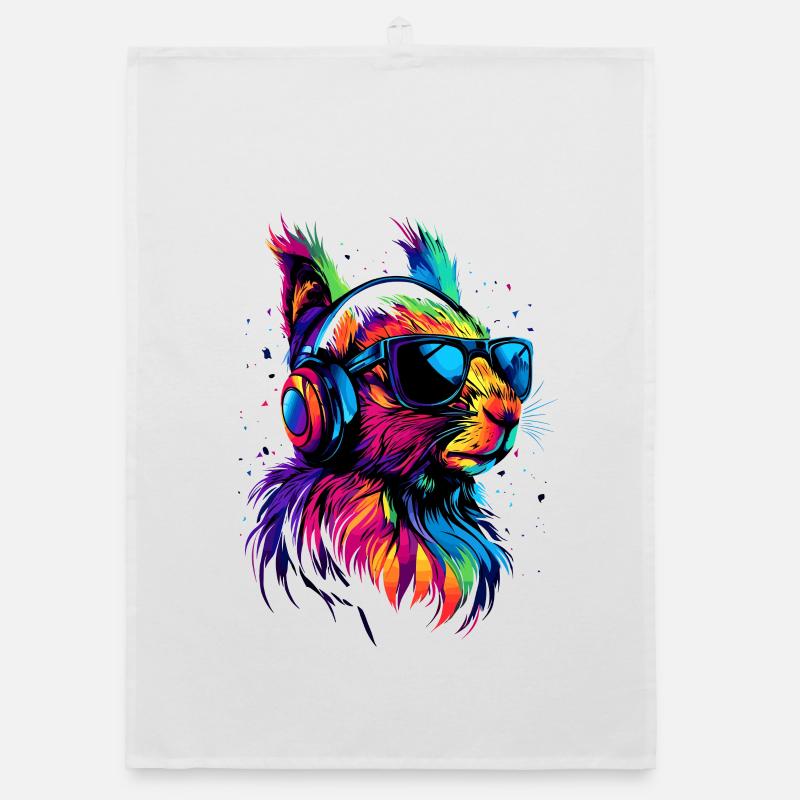 Eichhörnchen Kopfhörer Bunt Popart DJ Eichhörnchen - Organic Geschirrtuch - Weiß