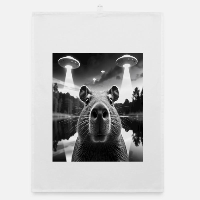 Alien Visuals and Mysterious Bison Organic dish towel