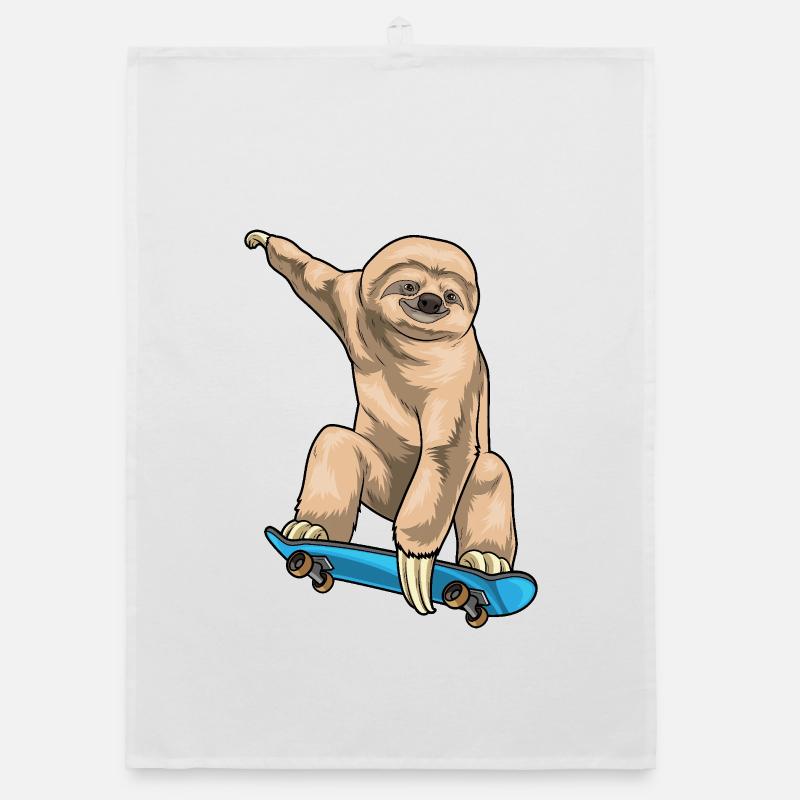 Faultier Skater Skateboard - Organic Geschirrtuch - Weiß