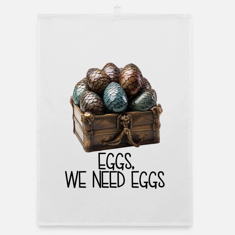 Eggs, We Need Eggs – Dracheneier Schatzkiste Organic Geschirrtuch
