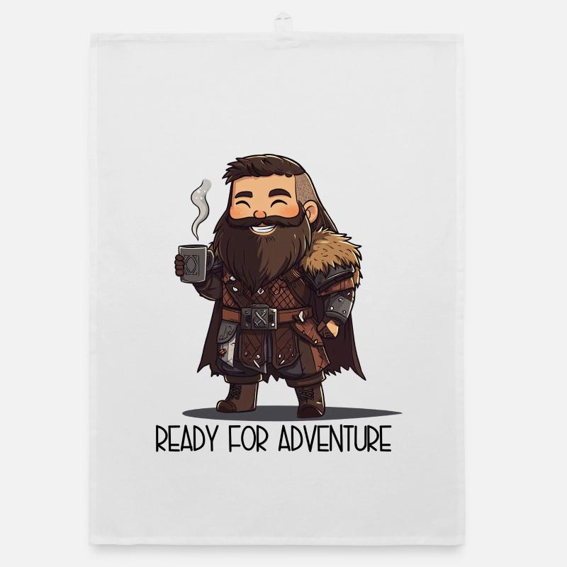 Ready For Adventure – RPG Character with Coffee Organic dish towel