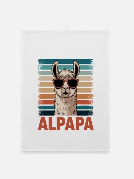 Papa Alpaga Papa Drôle Lama Cadeau de Fête des Pères - Torchon bio - blanc - Devant