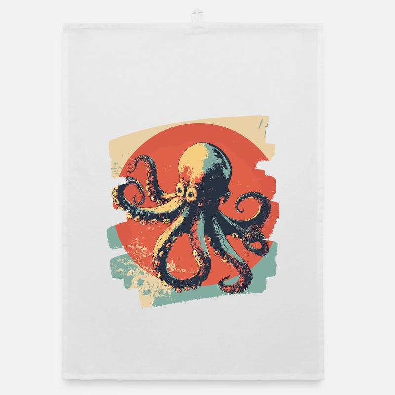 Kraken Oktopus Retro Organic Geschirrtuch