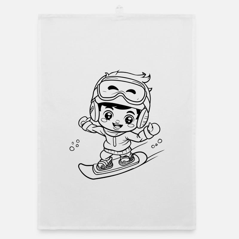 Petit look de bande dessinée de snowboarder Torchon bio