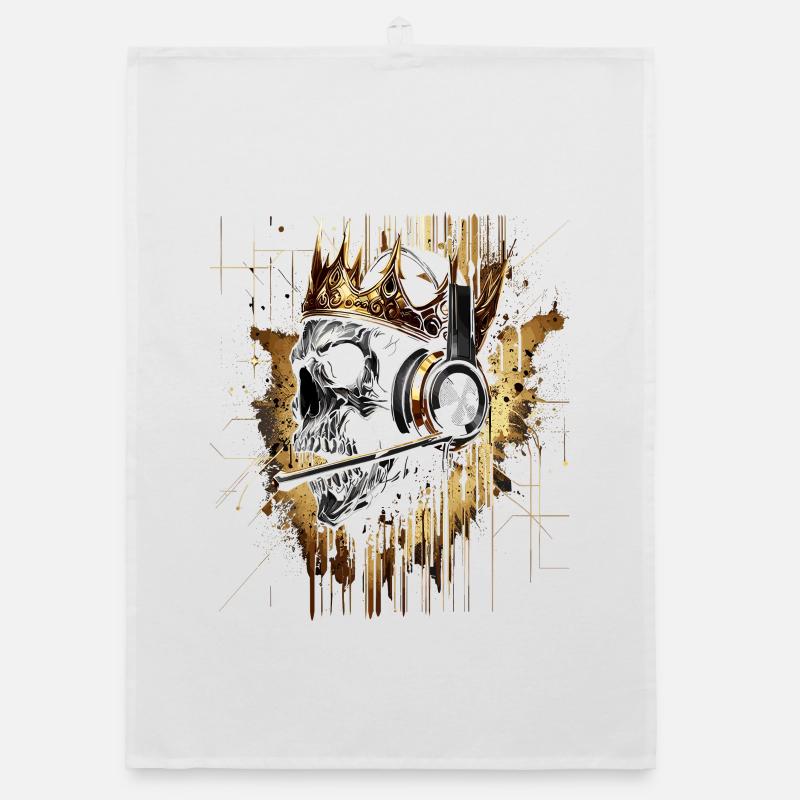 Skull Golden with Headset and Crown Organic dish towel