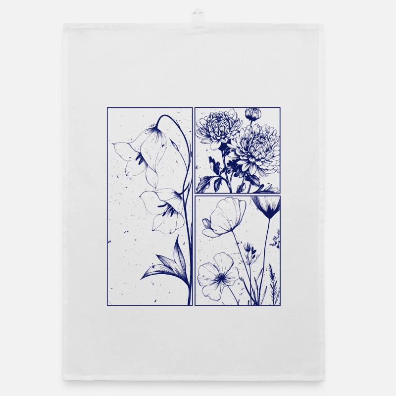 Floral Chrysanthemum Campanula Botanical Gift Organic dish towel