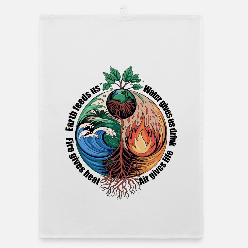 Four Elements Tree - Earth, Water, Fire, Air Organic dish towel