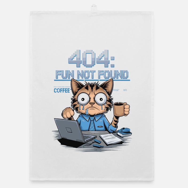 404 Fun Not Found - Funny Cat Coffee Work Meme Organic dish towel