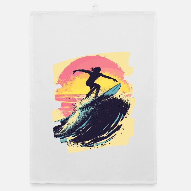 Surfeur Surf Planche de surf Surf - Torchon bio - blanc