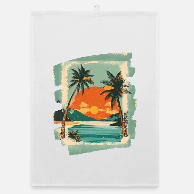 Summer, beach and palm trees Organic dish towel