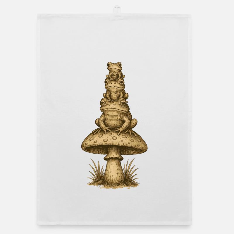 Frog Totem on Mushroom Stack Organic dish towel