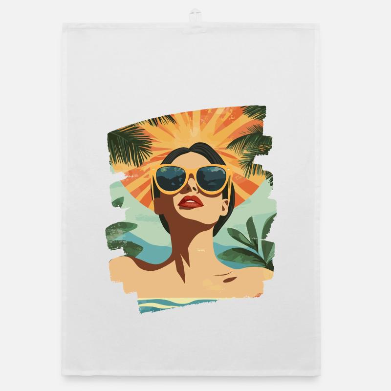 Beach Palm Trees Sunset Summer Organic dish towel