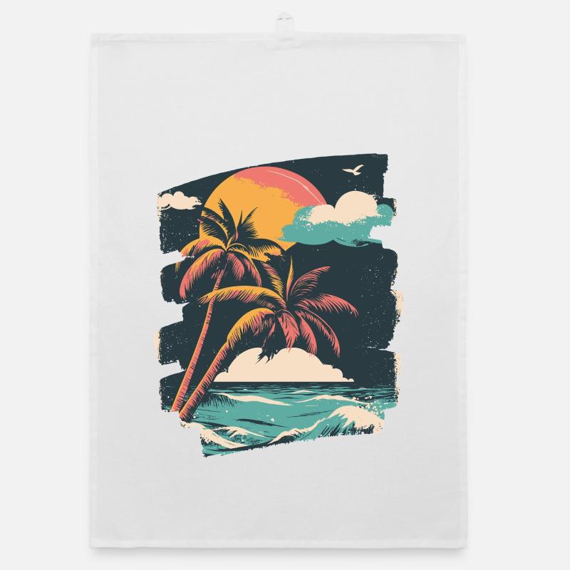 Beach Palm Trees Sunset Summer Organic dish towel