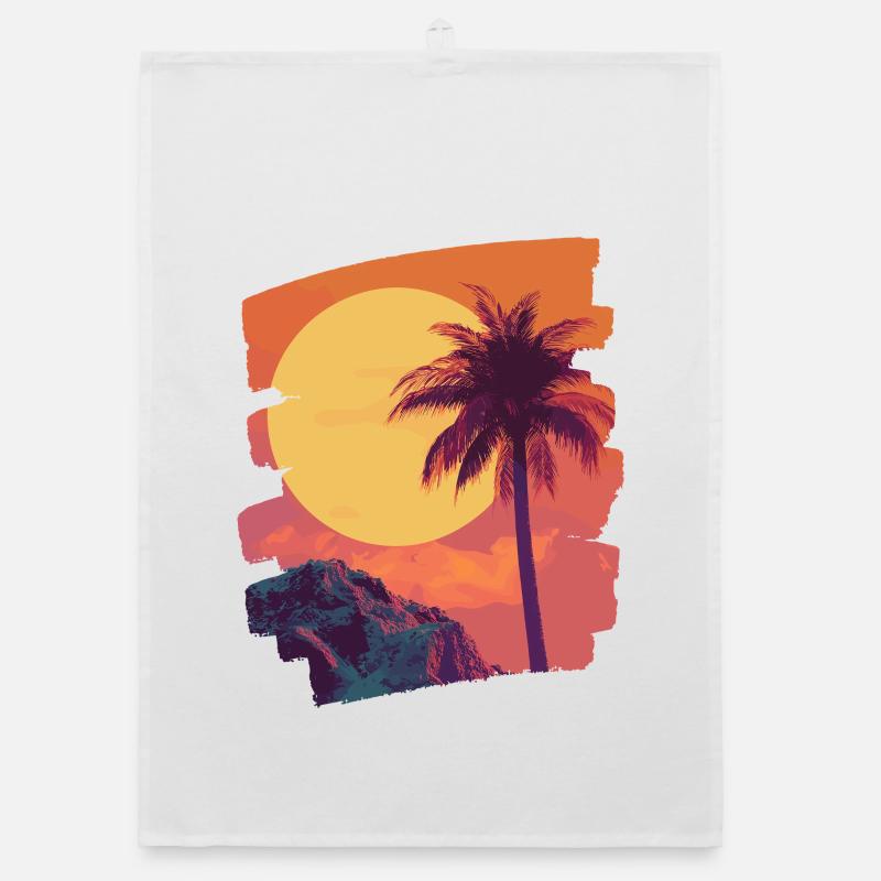 Beach Palm Trees Sunset Summer Organic dish towel