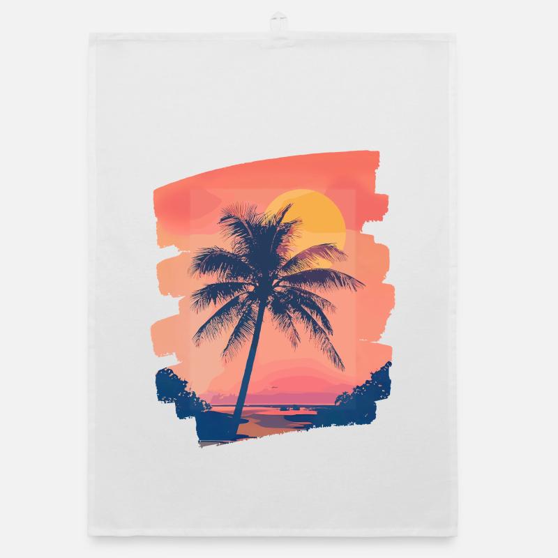 Beach Palm Trees Sunset Summer Organic dish towel